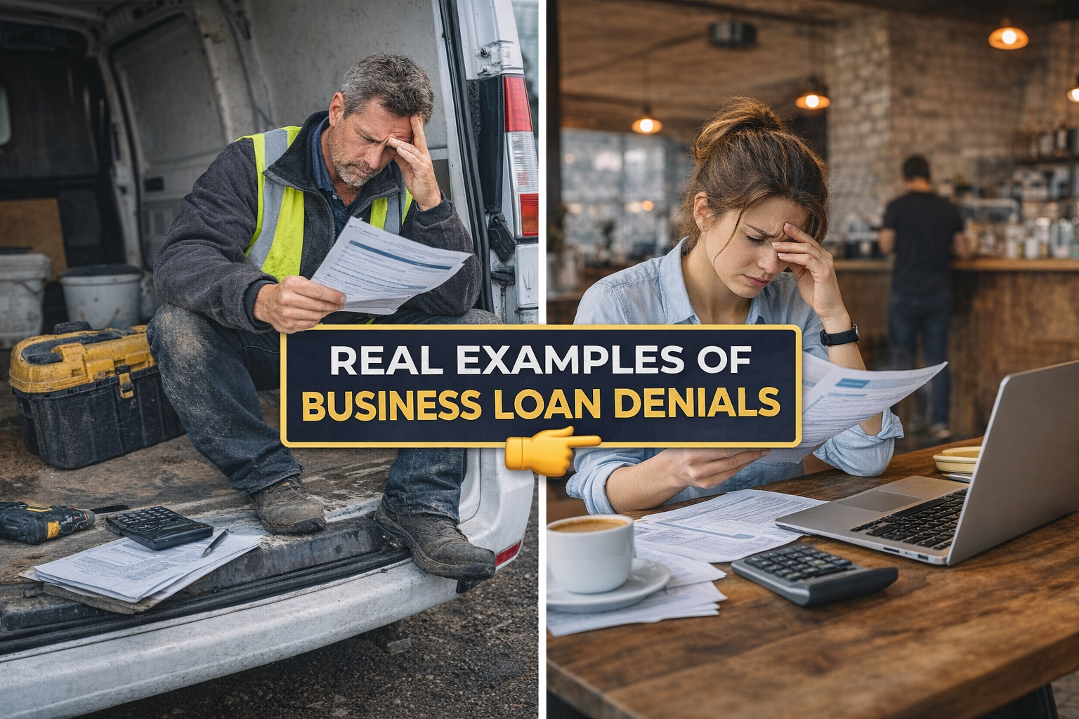 Real examples of business loan denials in Round Rock Texas showing small business owners reviewing denied funding applications