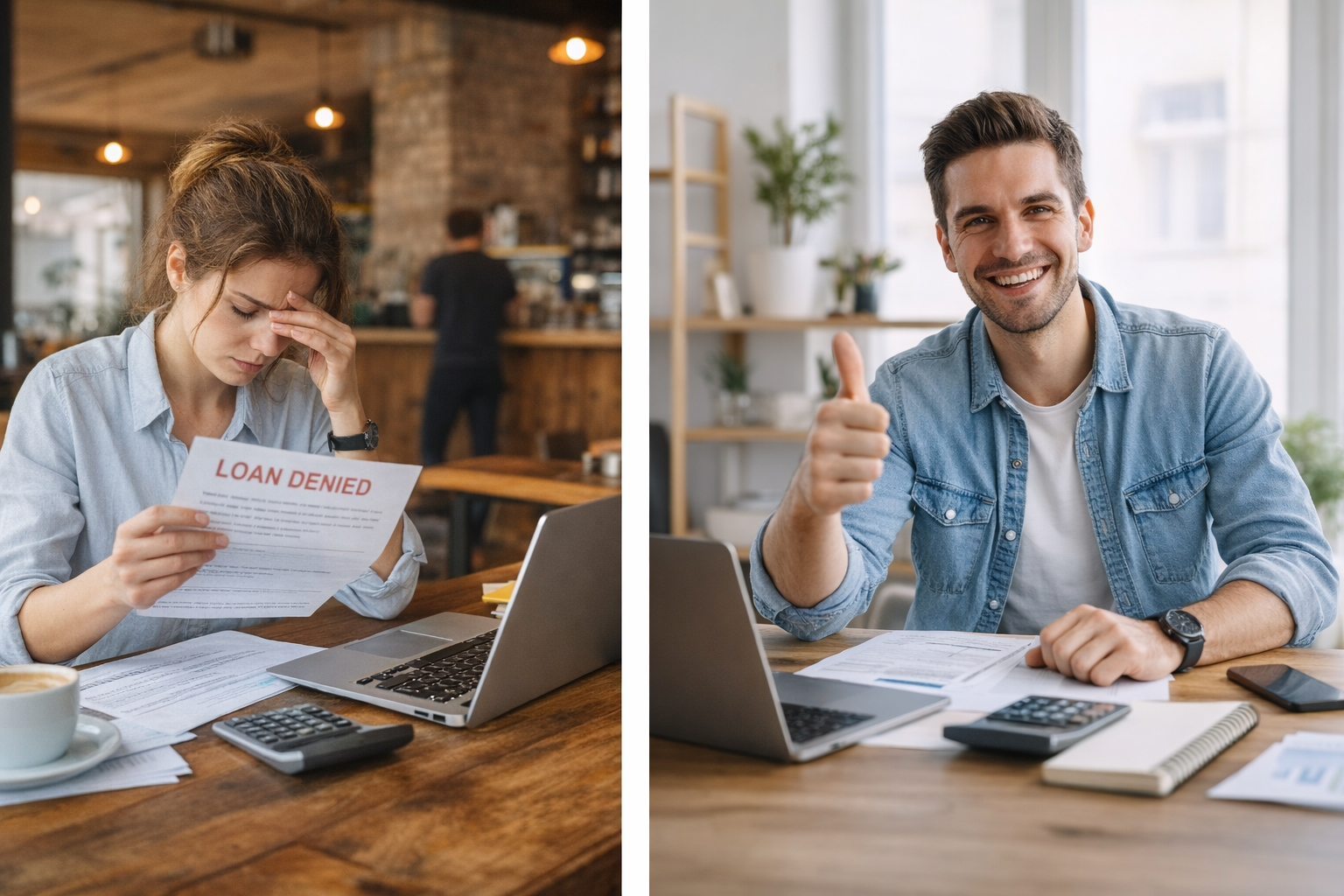 Small business owner in Round Rock reviewing loan denial paperwork and exploring funding options