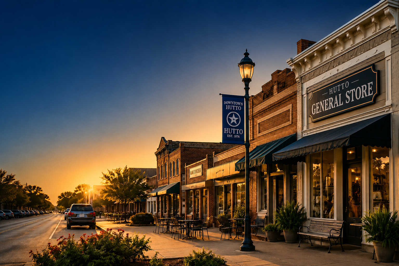 Downtown Hutto TX storefronts supporting local business visibility and local SEO growth in Central Texas