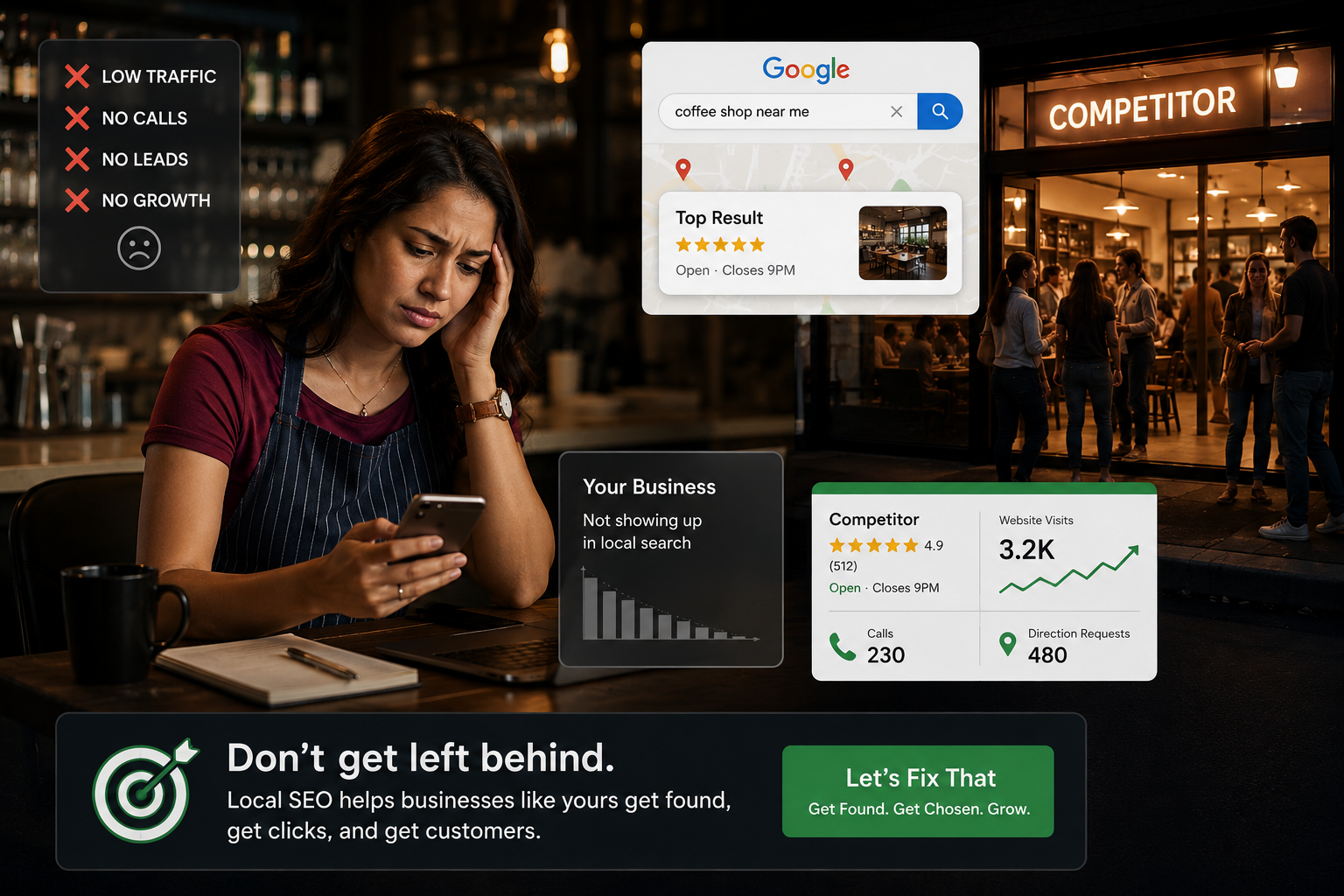 Round Rock business owner frustrated with low Google visibility while competitors dominate local search results and attract more customers