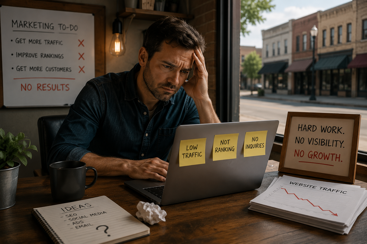 Hutto TX business owner struggling with low online visibility and customer inquiries