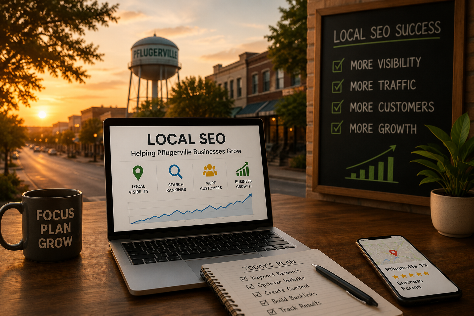 Pflugerville business owner reviewing local search rankings and competitor visibility to attract more local customers