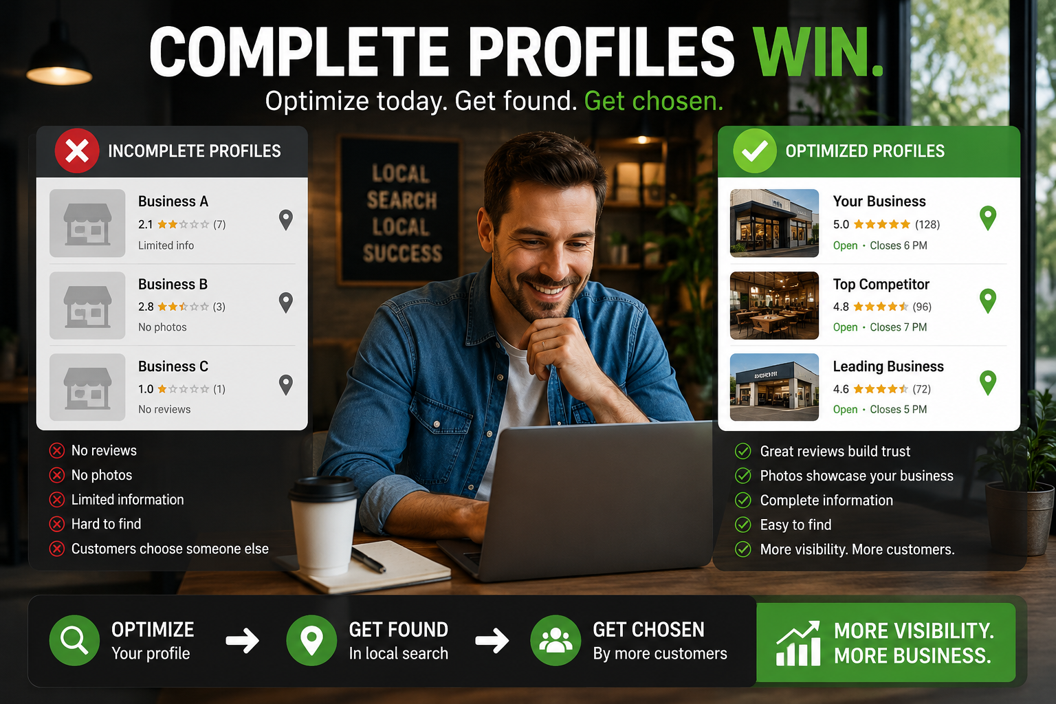 Round Rock business owner reviewing increased website traffic impressions and local SEO visibility from an optimized Google Business Profile