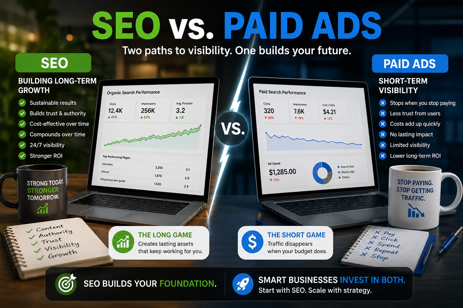 Successful Round Rock business owner reviewing incoming customer inquiries and increased local SEO visibility from Google search results