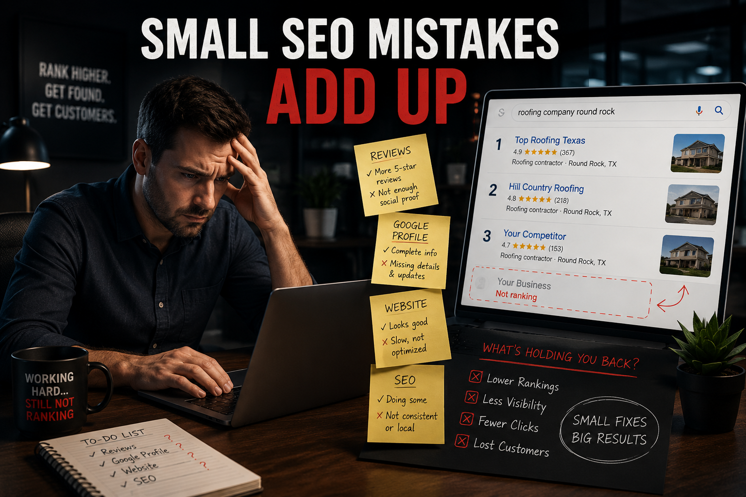 Round Rock business owner reviewing common local SEO mistakes affecting Google rankings