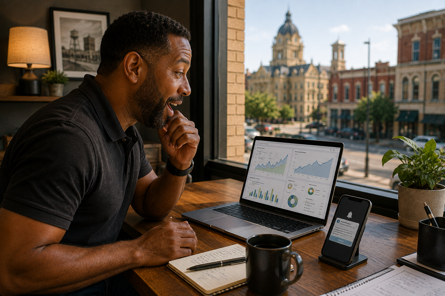 Temple Texas business owner receiving a new customer inquiry while reviewing local search visibility and website performance on a laptop.