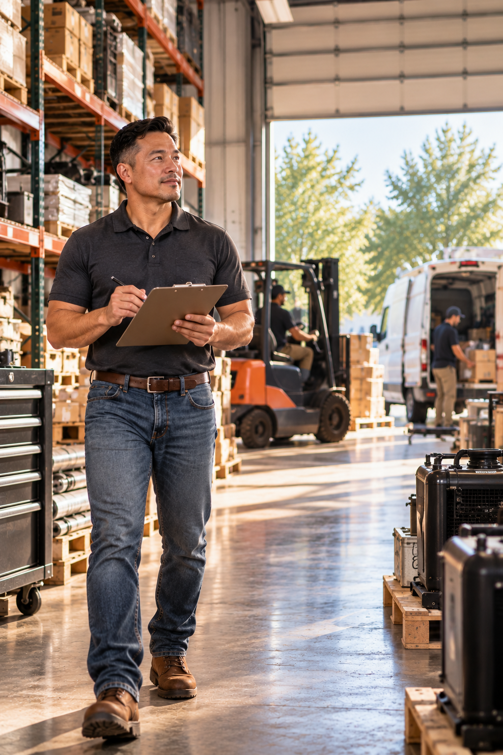 Central Texas business owner planning a long-term investment inside an active commercial warehouse